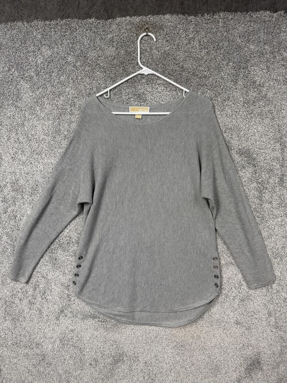 Michael Michael Kors‎ Lightweight Sweater Tunic M Waffle Knit Side Button Cozy
